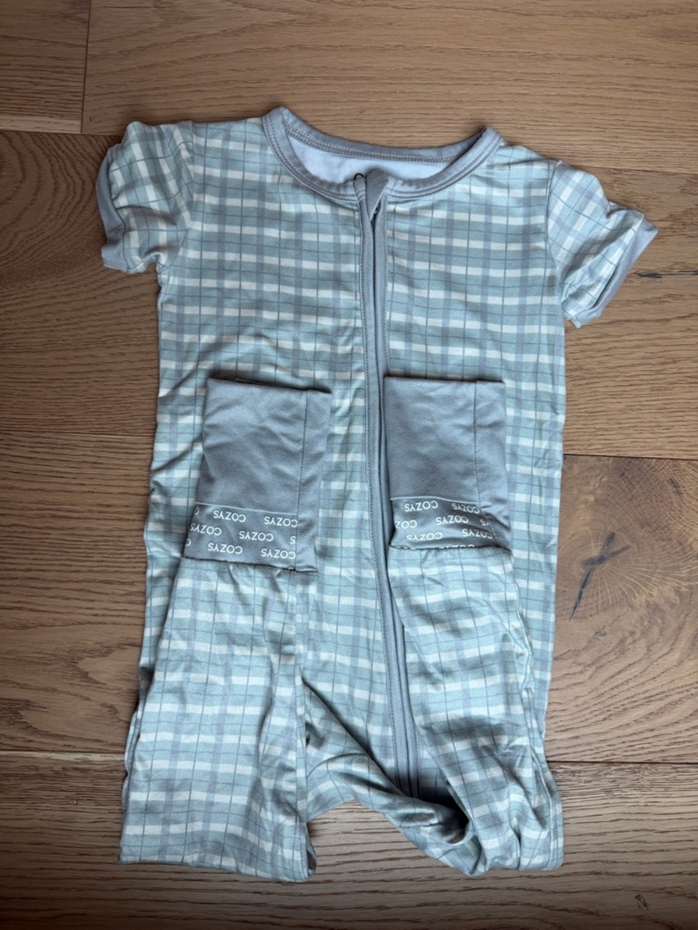 Green Plaid Kids Zip Romper Pajama